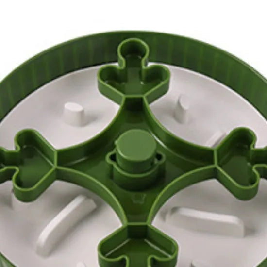 Pet slow feeder bowl with silicone licking mat in rotating game board design