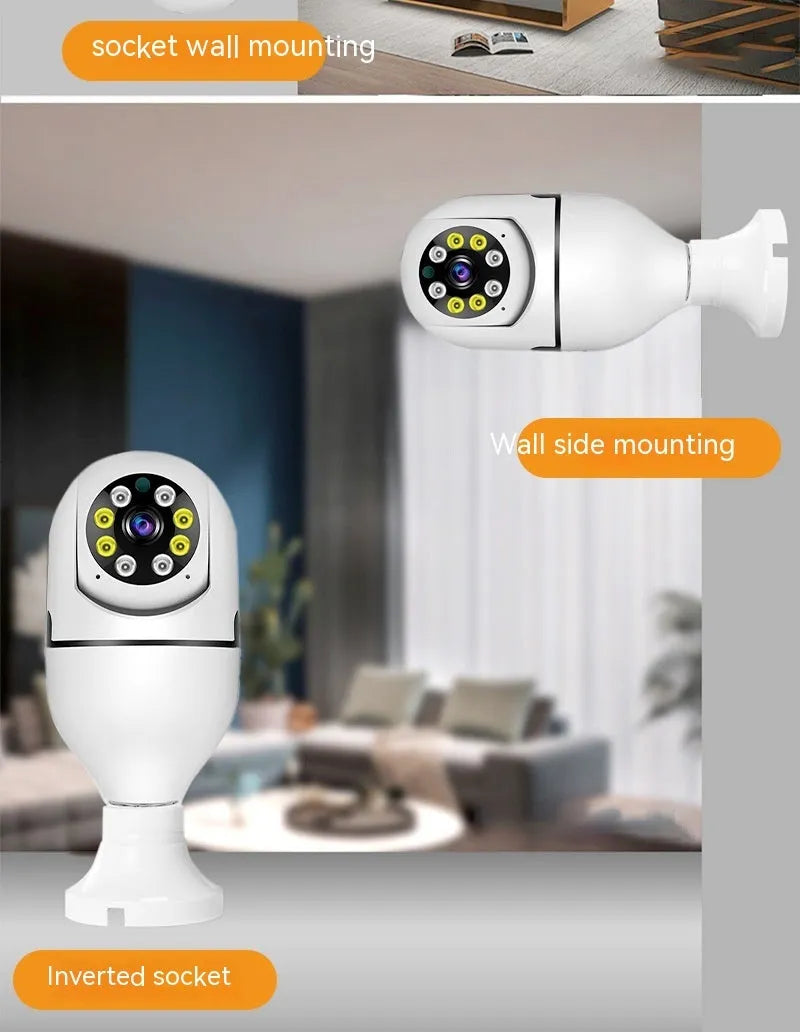 White wireless bulb security camera with lens, dimensions 5cm by 12cm