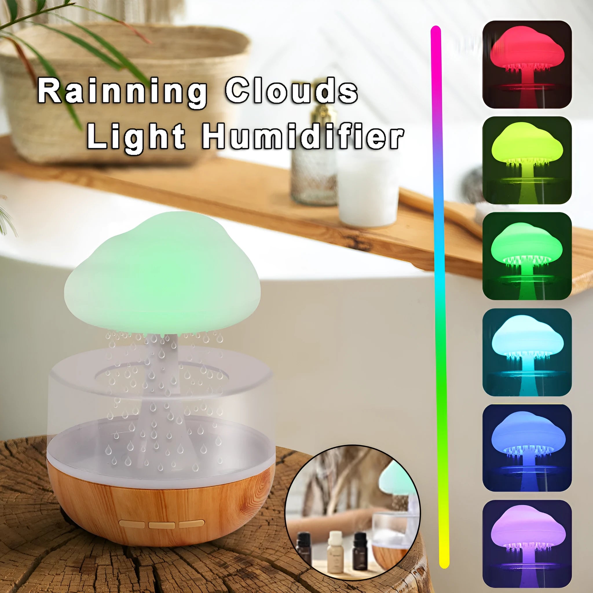 White cloud-shaped humidifier with coloured night light and mist output on a table