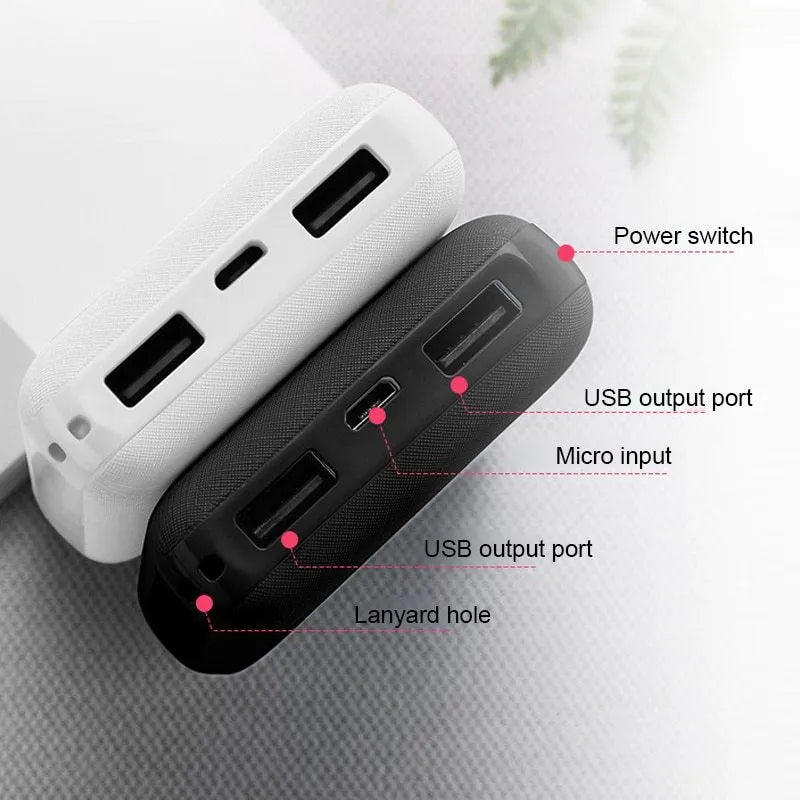Black and white ultra-thin 10000mAh power bank showing multiple USB ports