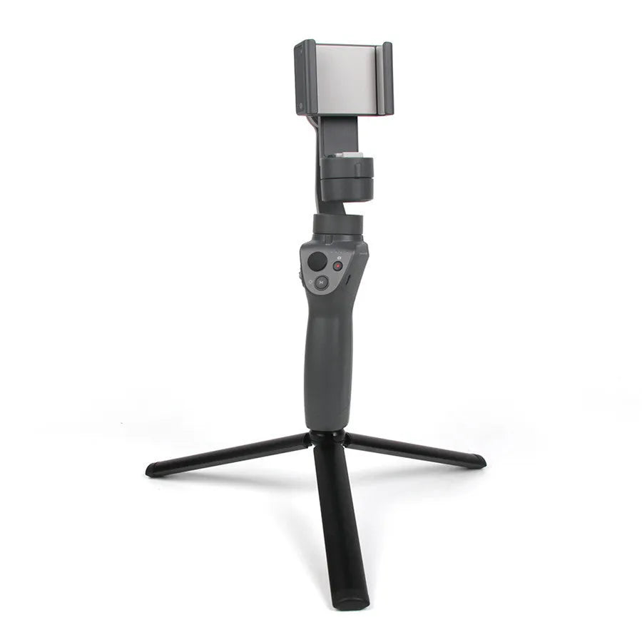 Black aluminium alloy PTZ mobile phone tripod stabiliser mounted with an iPhone.