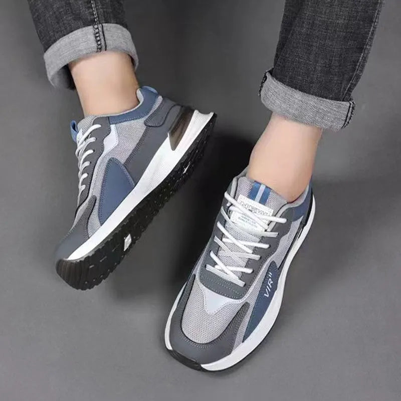 Men's colour block mesh lace-up sneakers in black, grey, and white colour options