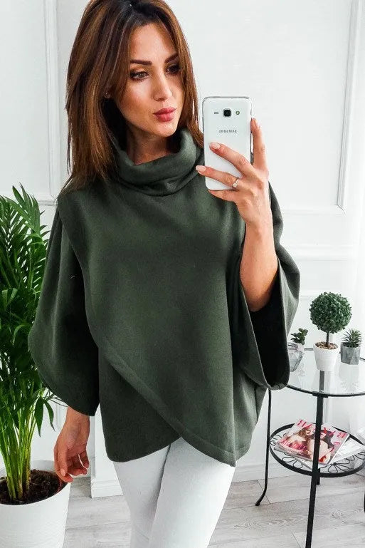 Women's long black cardigan sweatshirt with fake two-piece design and three-button closure
