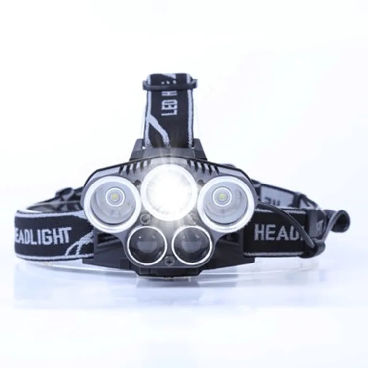 Outdoor head torch with adjustable strap and LED light providing long-range beam for camping