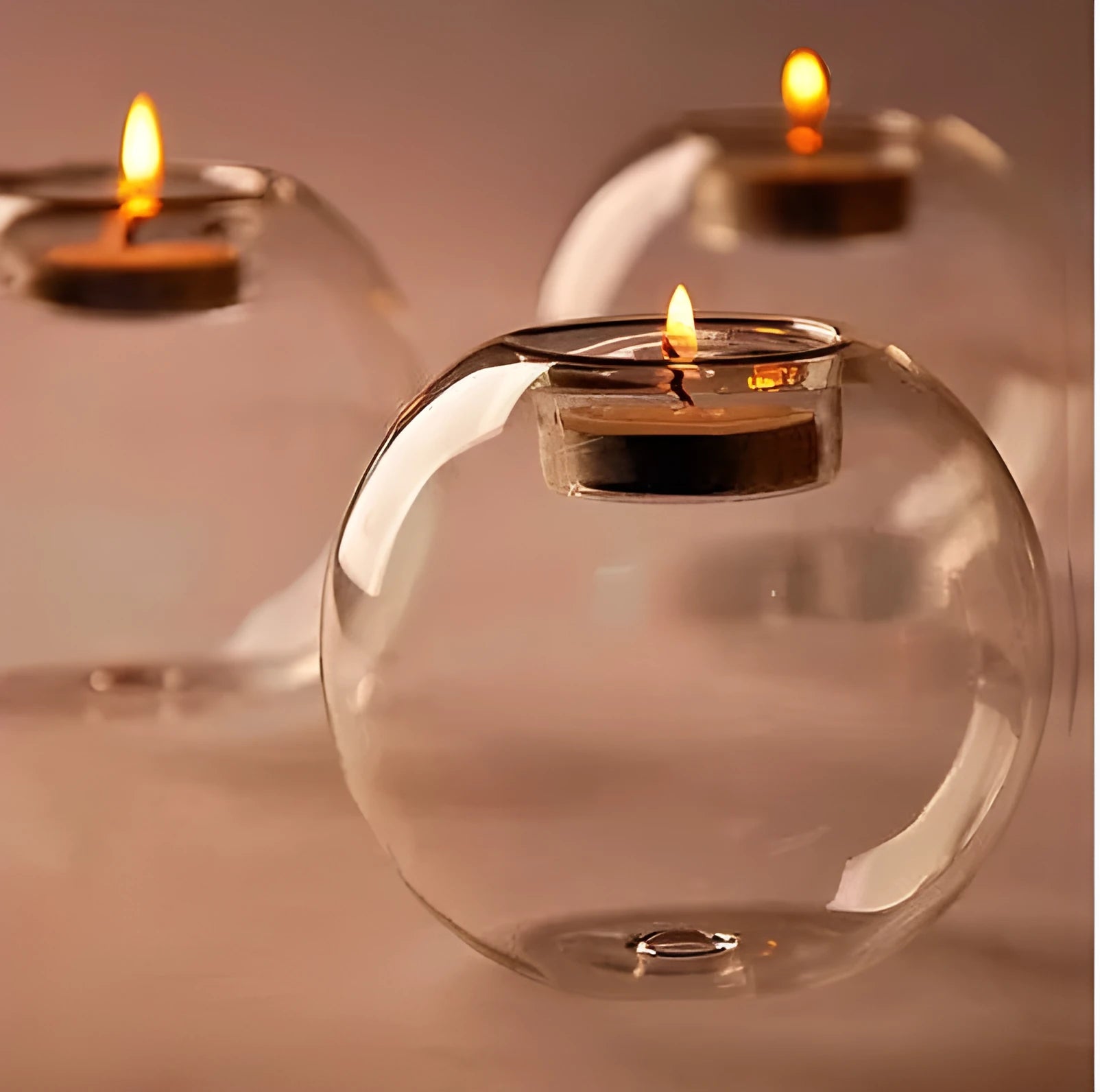 Handmade European hollow glass spherical candle holder in three size options