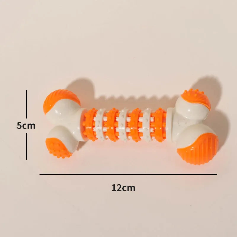 Blue bone-shaped interactive dog toy for small breeds with treat holder compartment