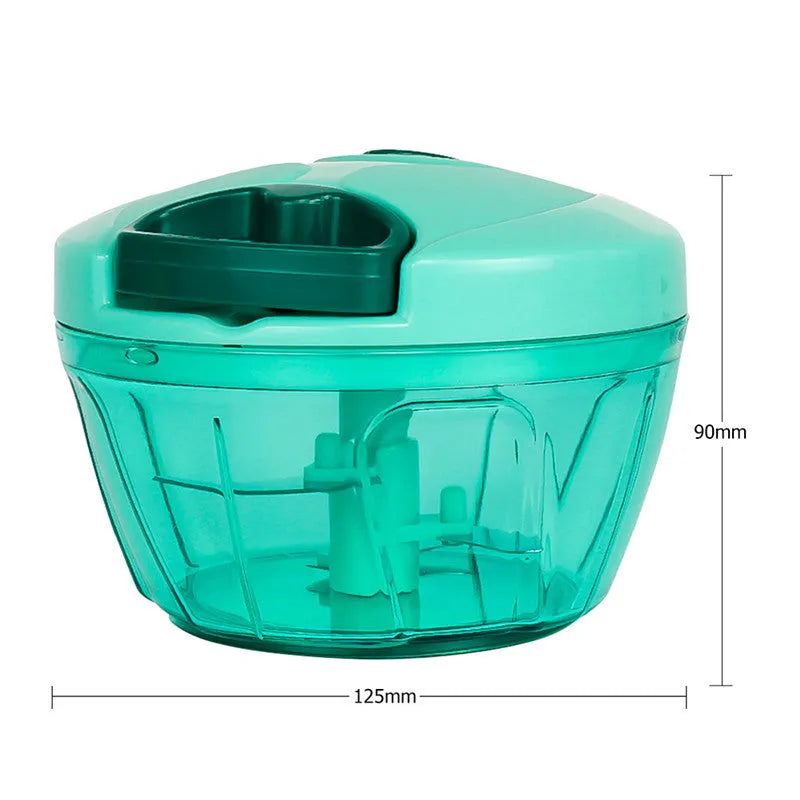 Manual kitchen chopper with stainless steel blades in green colour, 500ml capacity food processor