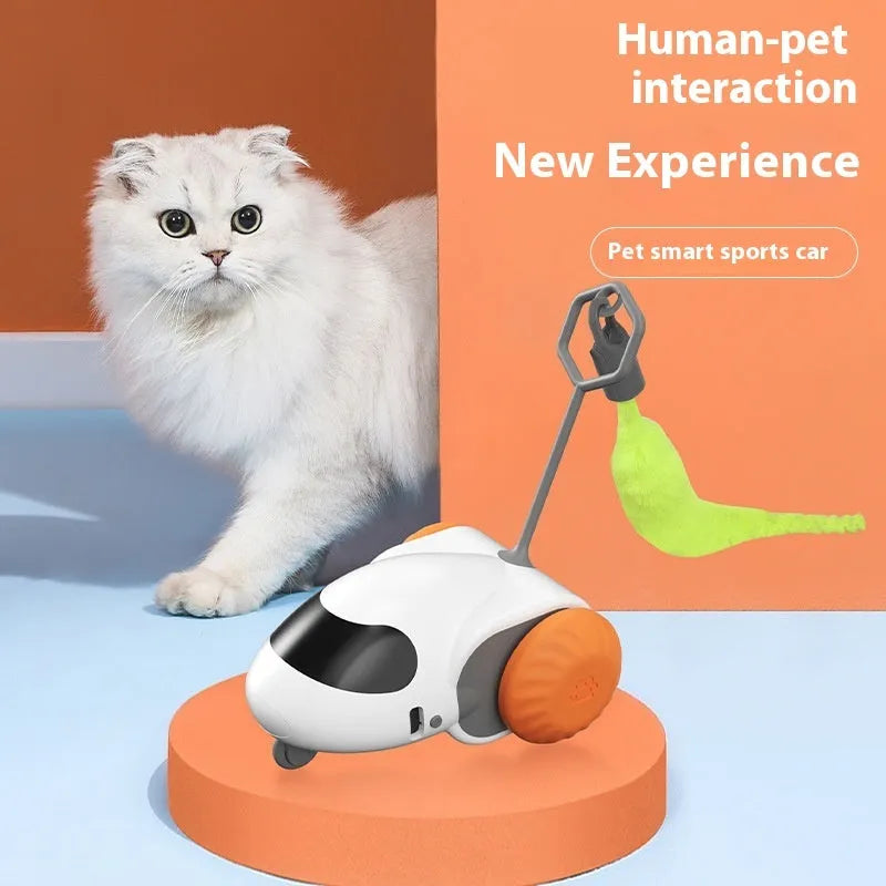 Light Grey Blue gravity smart running car electric toy for cats with Type-C charging cable