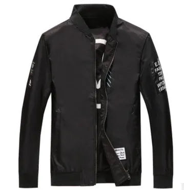 Reversible men's flight jacket showing striped pattern on one side, thin fit for autumn and winter casual wear