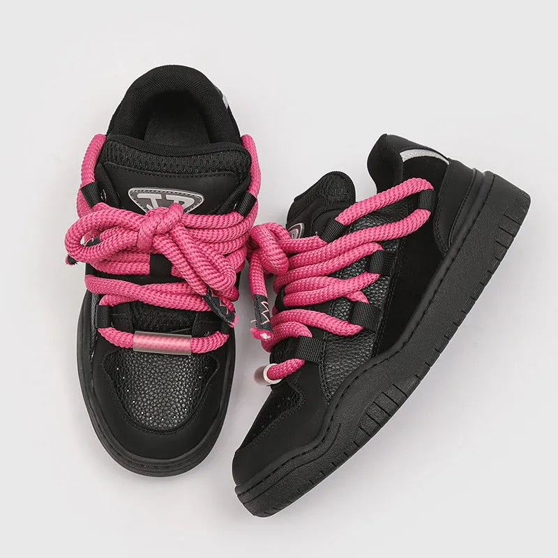 Breathable unisex casual lace-up shoes with a thick rubber sole and round toe in four colour options.