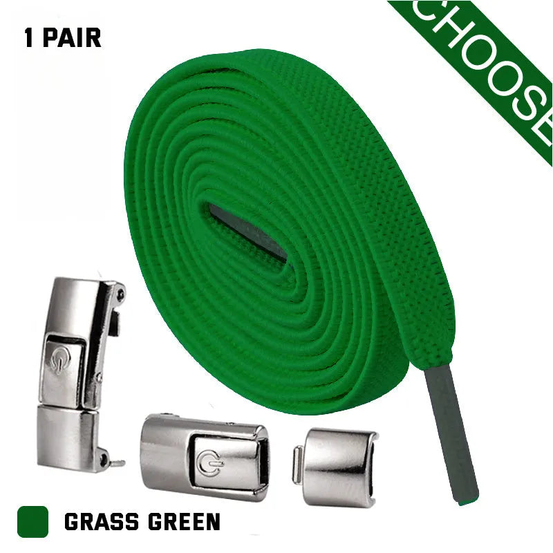 Press lock elastic no-tie shoelaces with widened 8mm flat profile in assorted colours