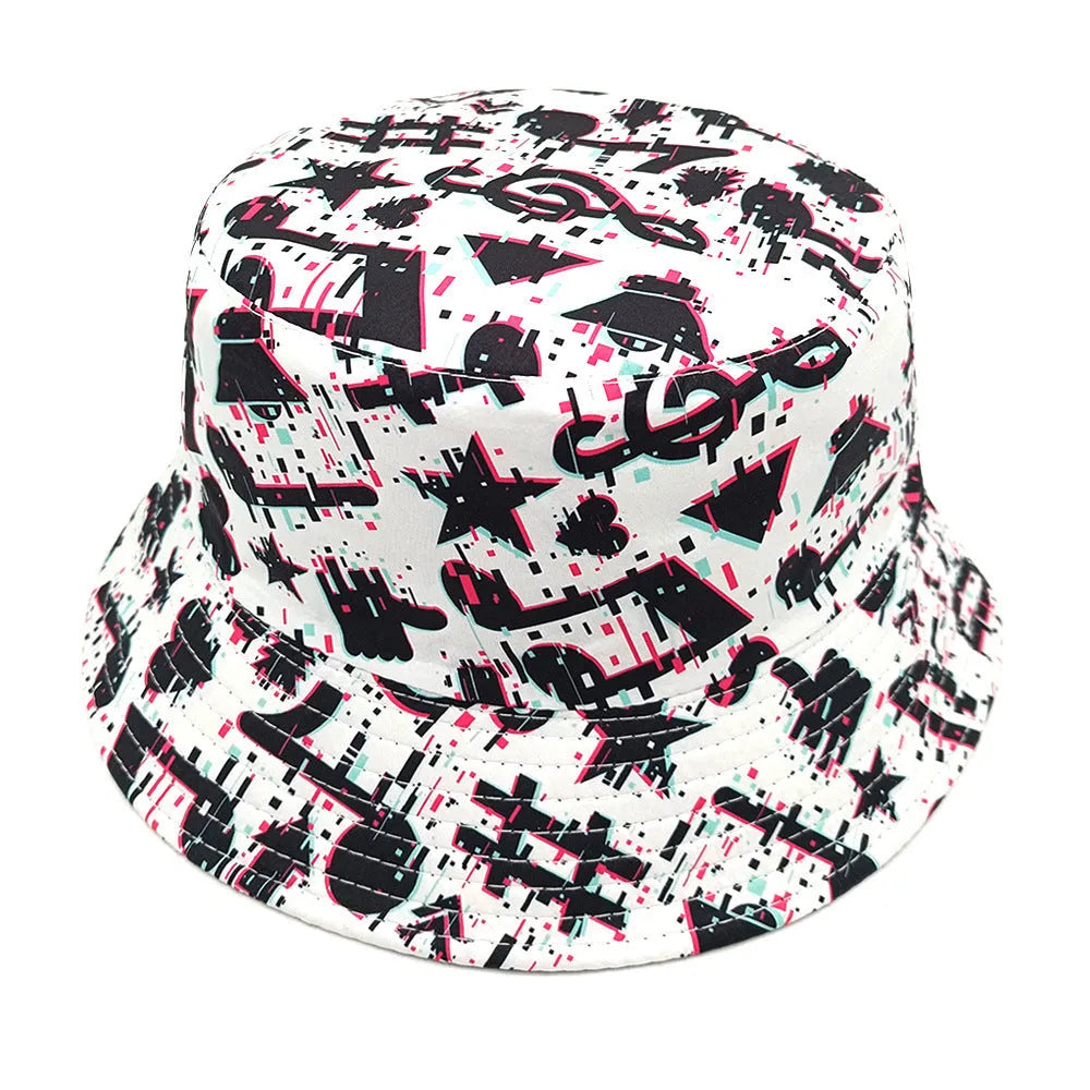 Musical note pattern printed bucket hat with dome crown retro style, size M for 56-58cm head circumference