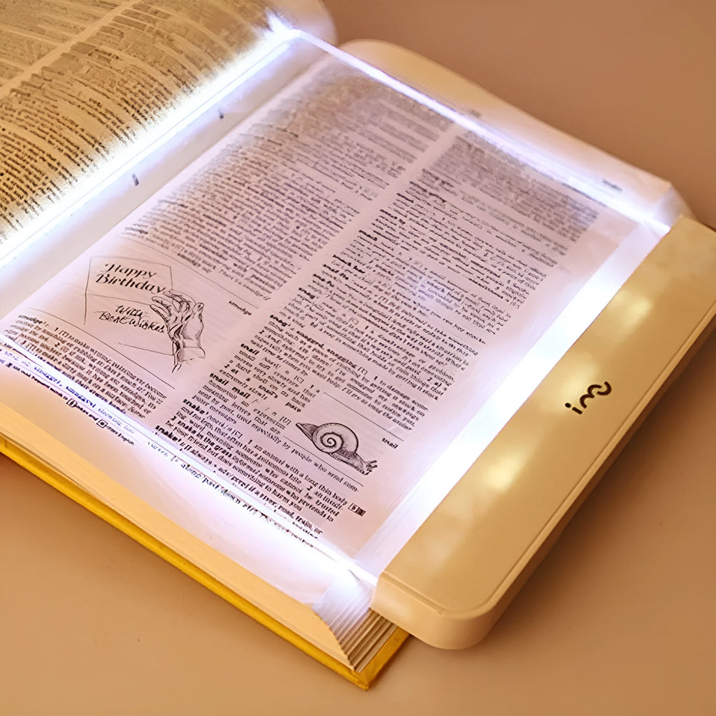 Dimmable LED panel book reading lamp with PMMA acrylic panel, 17.6 x 17.8 cm, black or white, for night reading