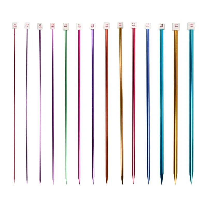 Set of crochet hooks in various sizes from 2.0mm to 9.0mm, each with a protective end cap.
