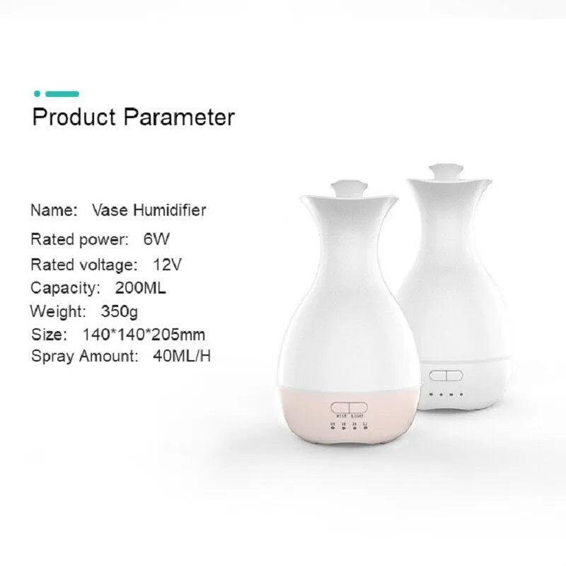 White or pink ultrasonic aromatherapy vase humidifier with colourful night light and essential oil diffuser