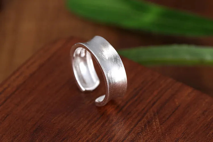 Open frosted sterling silver ring with geometry shape and adjustable opening