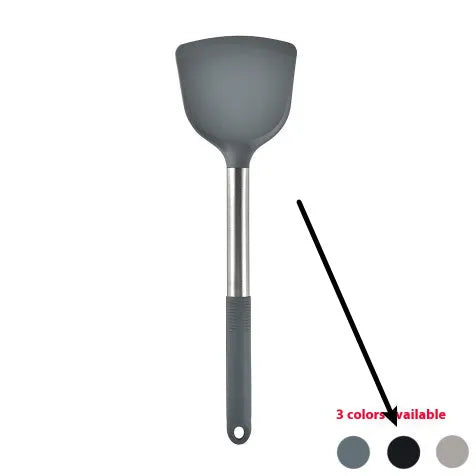 12-piece silicone kitchenware set with rotating storage bucket in black, including spatula, spoons and cooking utensils