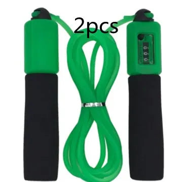 Adjustable length fitness skipping rope with sponge grip handles in multiple colour options