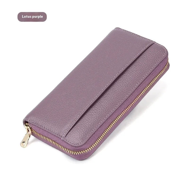 Genuine leather long wallet for women in six colours with card slots