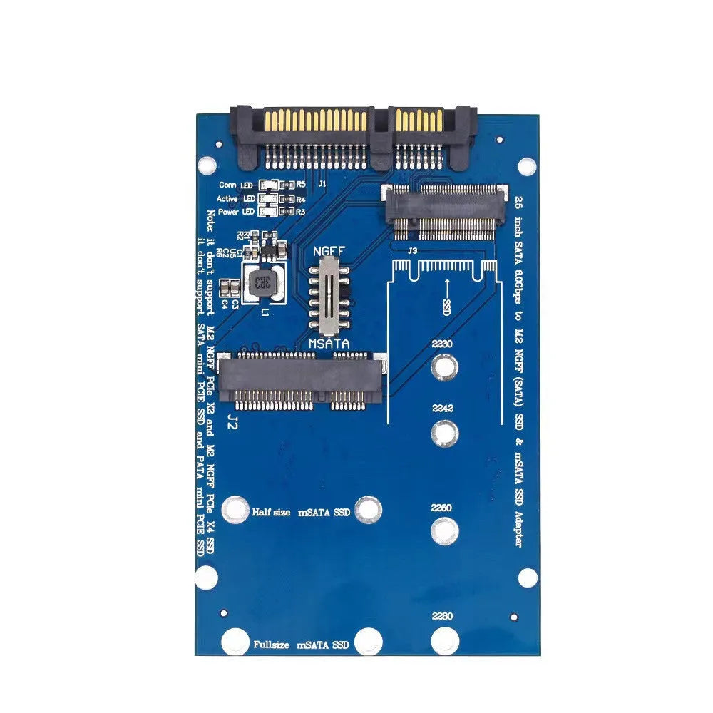 Black or blue SATA3 to M.2 NGFF MSATA SSD conversion card adapter with mounting holes for different SSD lengths