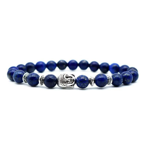 19mm amethyst crystal Buddha head bracelet with tiger eye stone charm on wrist