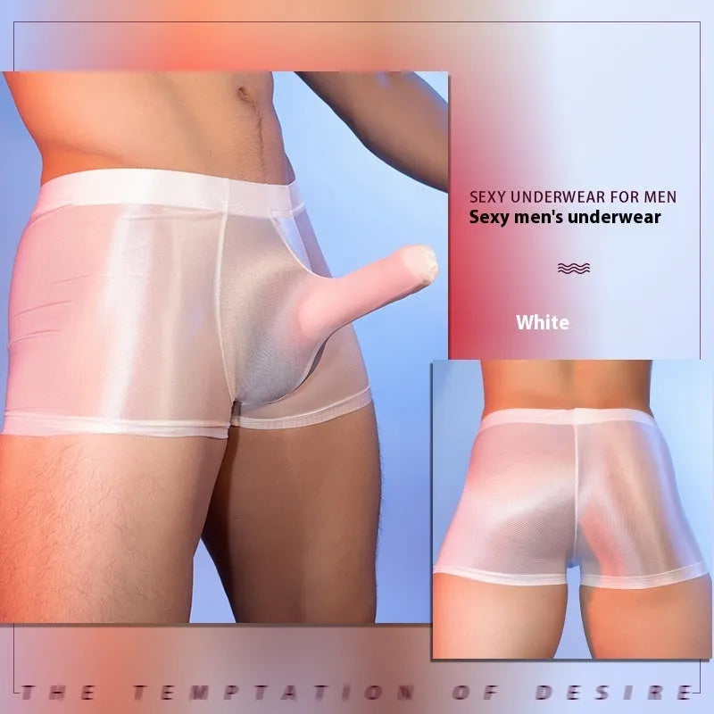 Red men's boxer shorts with elephant nose animal year design, showing mid-waist and seamless construction.