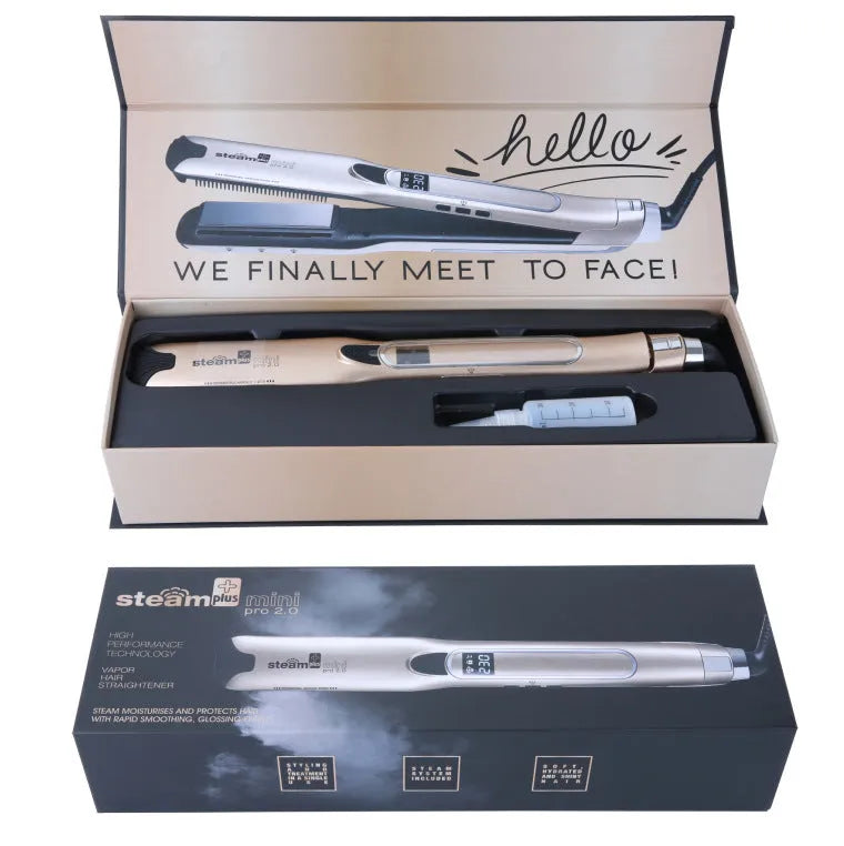 Mini steam splint spray hair straightener in champagne colour with curling and straightening functions