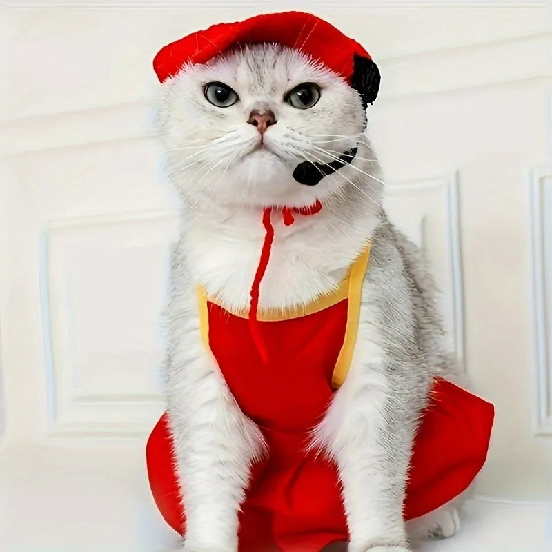 Handmade chef hat and cotton knitted sweater set for small to medium cats and dogs