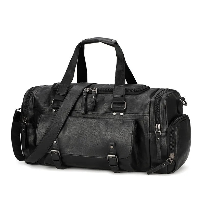 Large black travel shoe bag made from PU fabric with dimensions 52cm by 19cm by 27cm.
