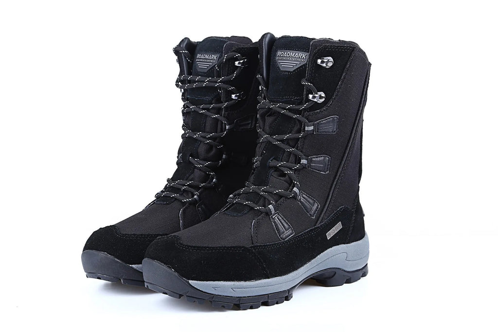 Women's mid-calf thermal snow boots in genuine leather with round toe and non-slip rubber sole