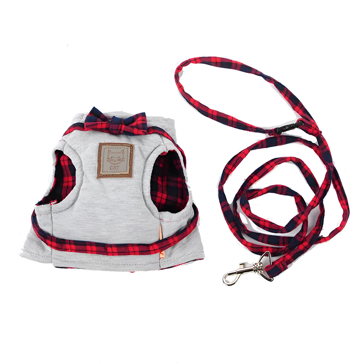 Red cat harness with 125cm traction rope, knitted fabric and cotton cloth, sizes XS S M