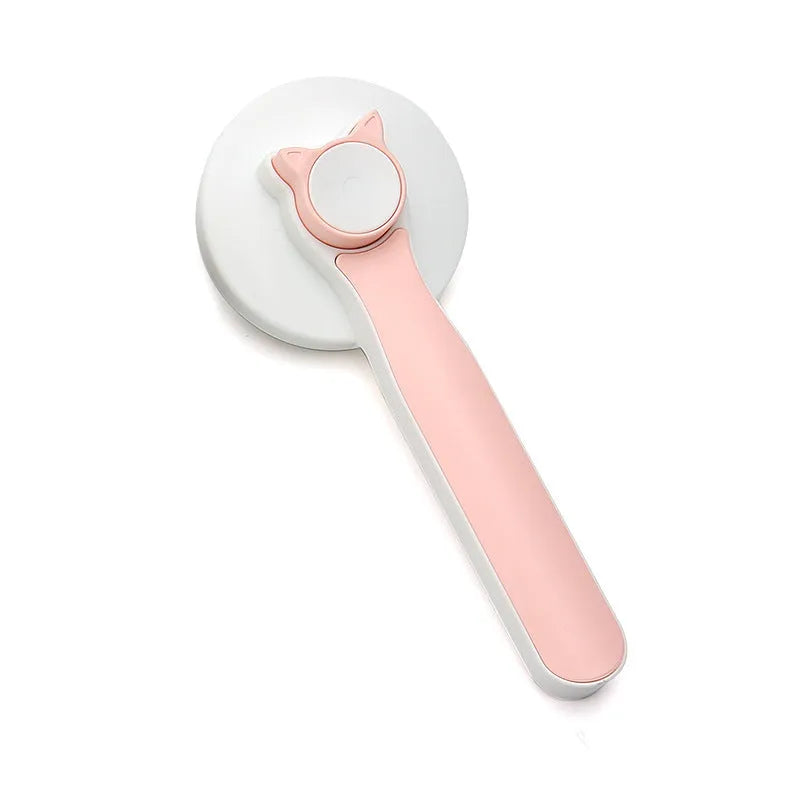 Blue self-cleaning slicker brush for dogs and cats with stainless steel pins and a rubber handle.