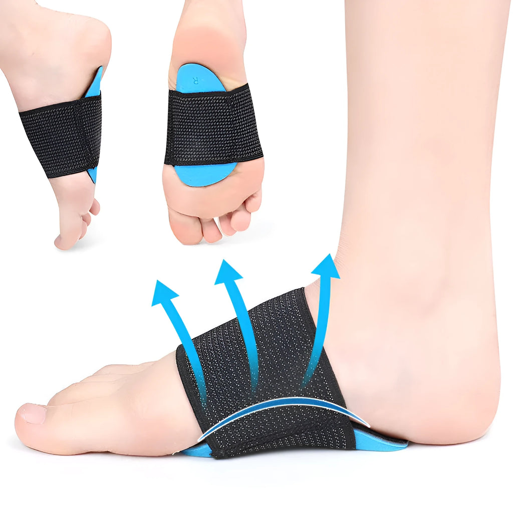 Blue elastic bandage arch support foot pads with EVA foam construction for flat foot relief