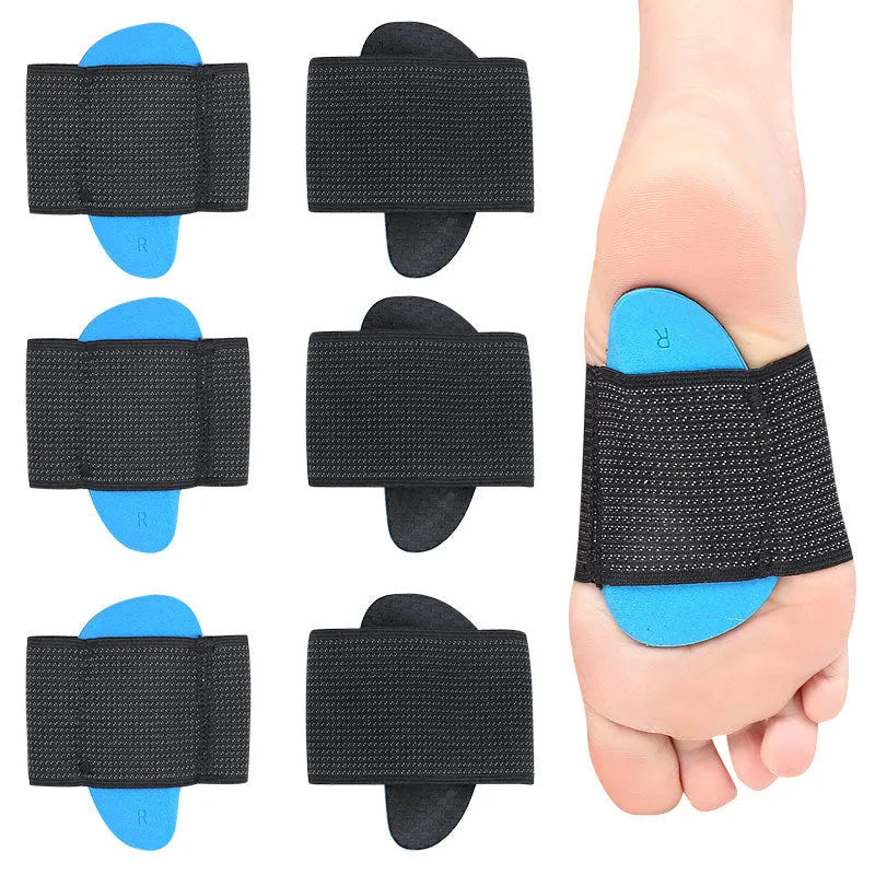 Blue elastic bandage arch support foot pads with EVA foam construction for flat foot relief