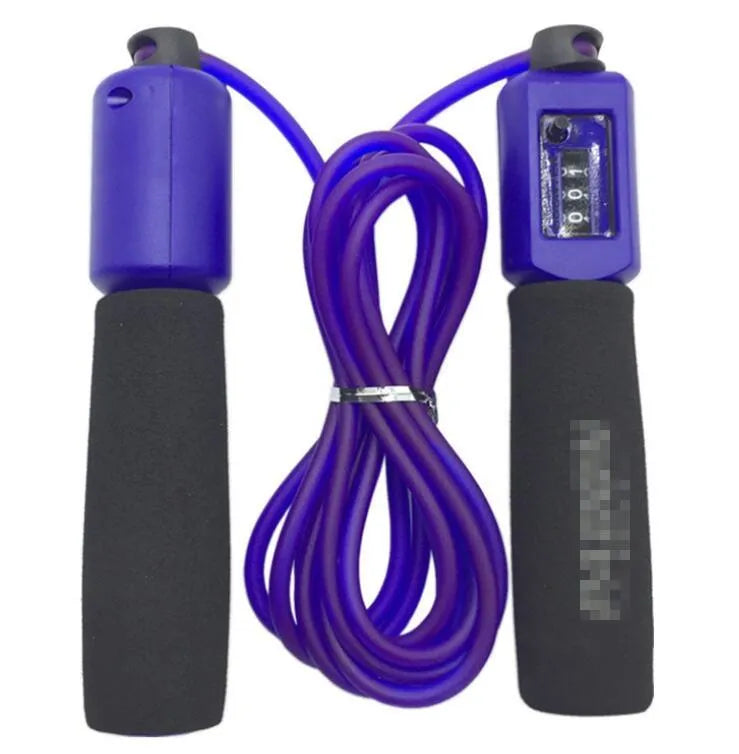 Adjustable length fitness skipping rope with sponge grip handles in multiple colour options