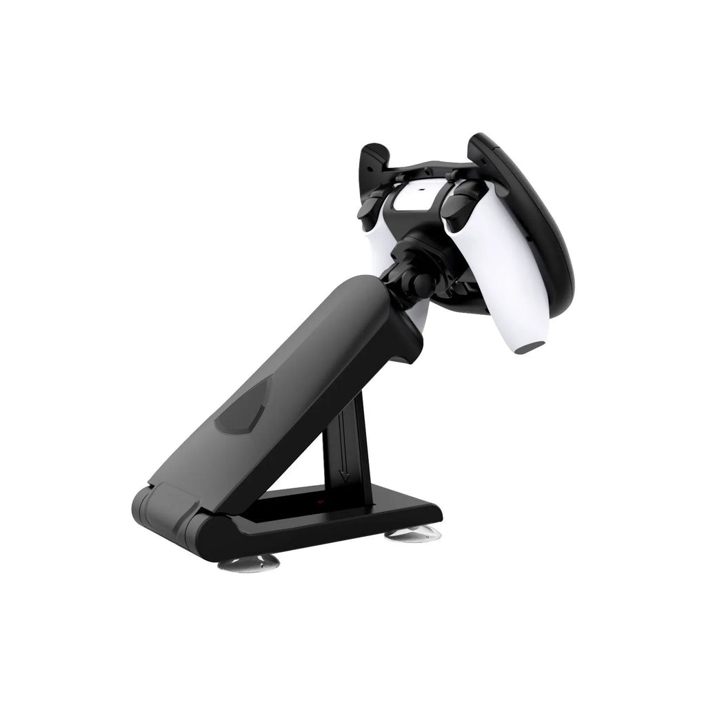 Black gamepad steering wheel bracket with suction cup mount for PlayStation and Xbox controllers
