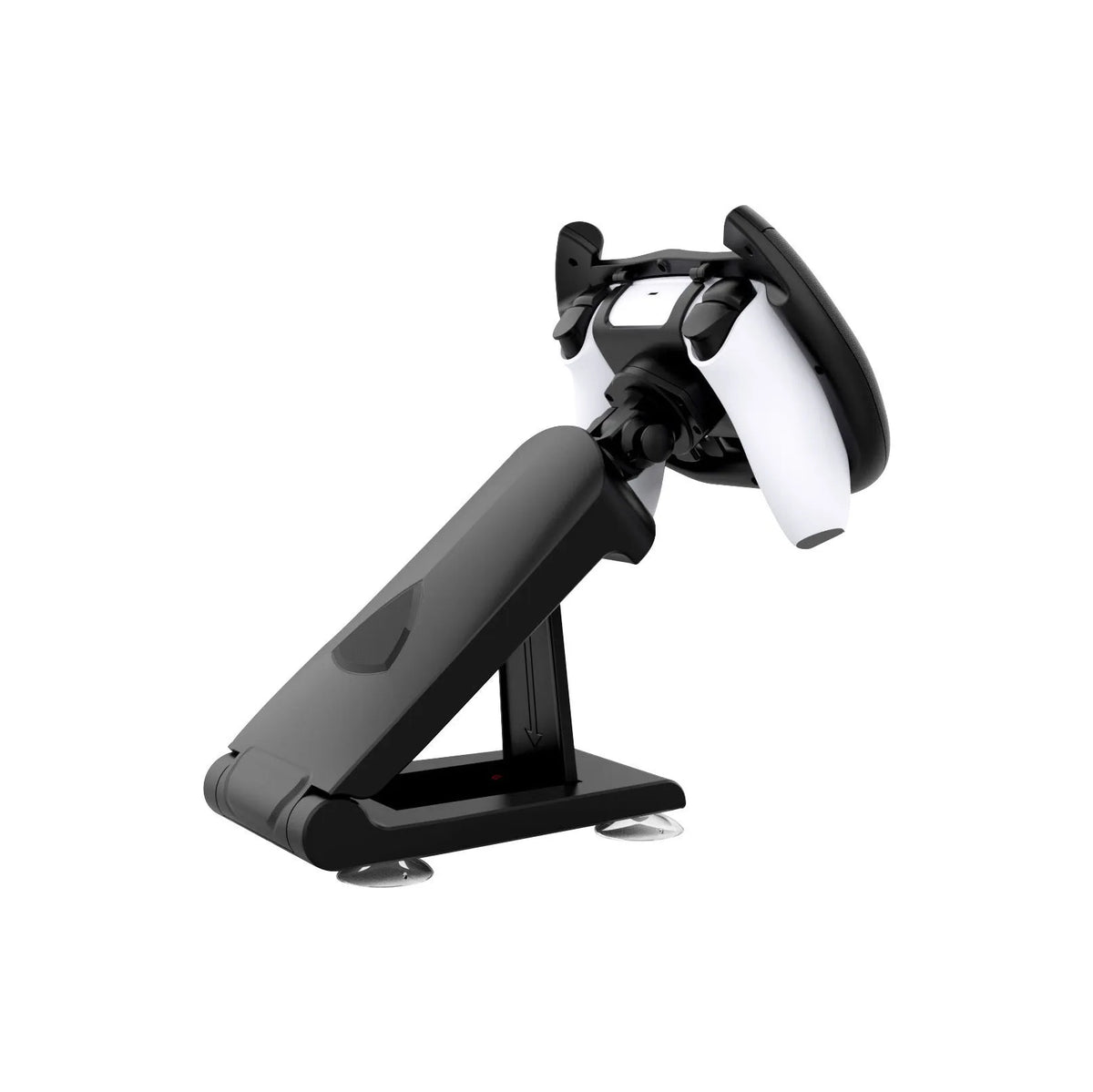 Black gamepad steering wheel bracket with suction cup mount for PlayStation and Xbox controllers