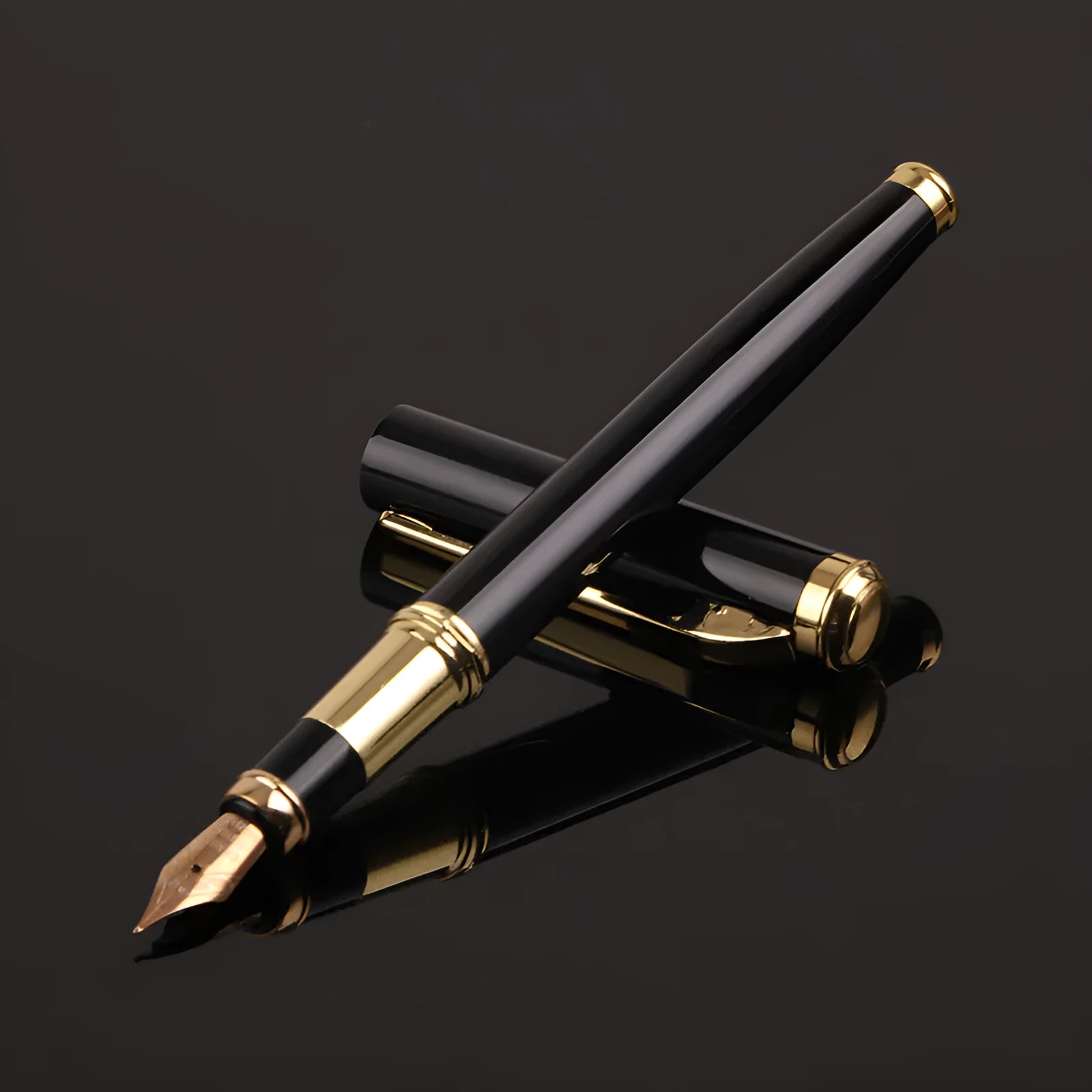 Red and black metal fountain pen with a 0.5mm Yijin nib on a writing surface.