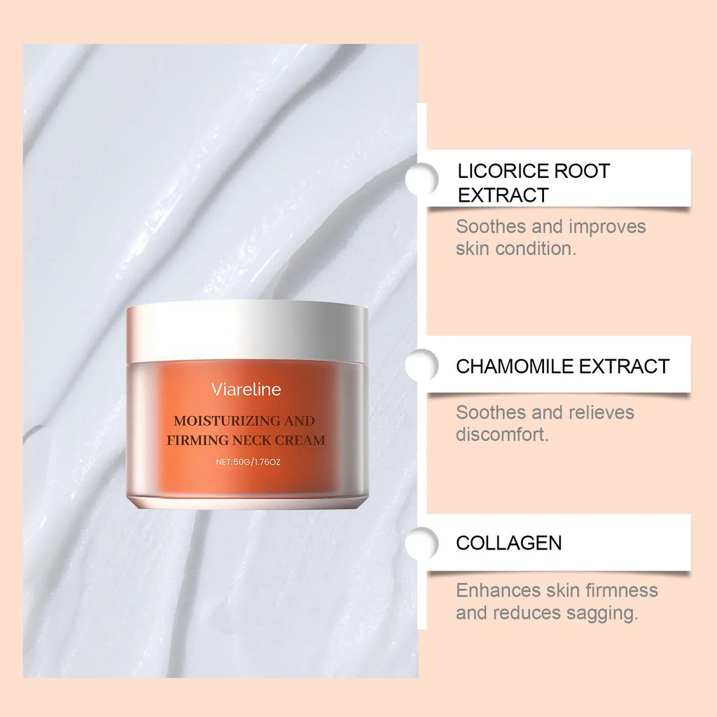 50g daily neck moisturising cream in compact 6.3cm square packaging for décolletage skin care