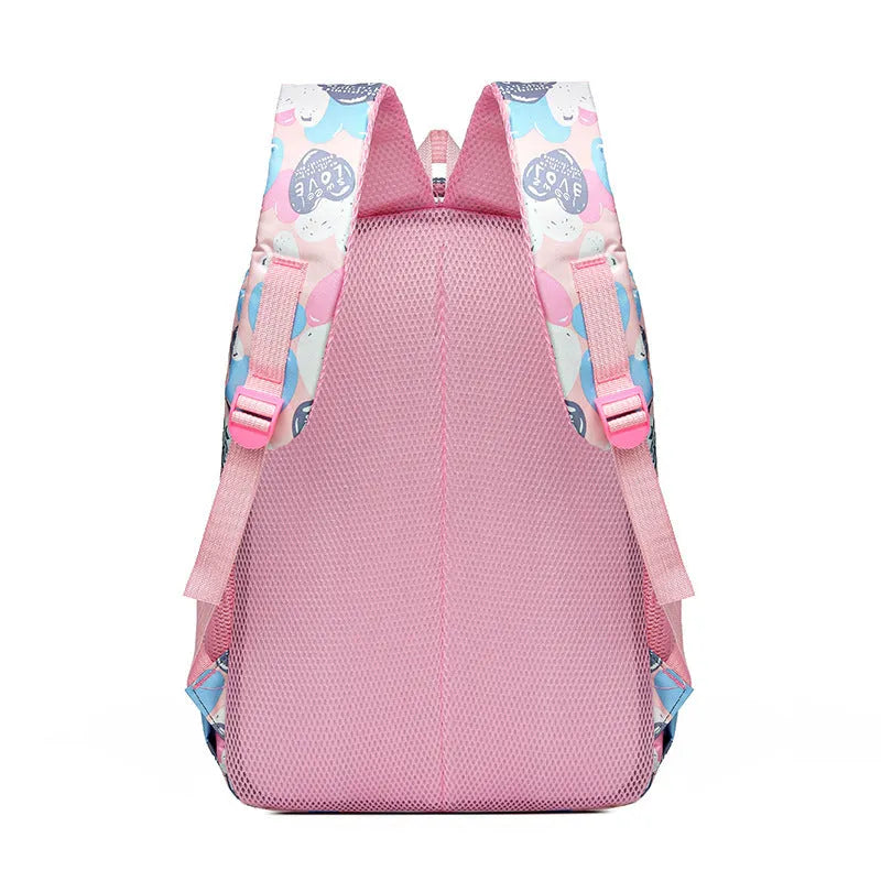 Blue large capacity student schoolbag with air pillow belt system on mannequin