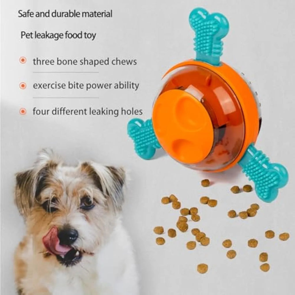 Blue interactive dog chew toy with rubber bones and treat dispenser for puppies