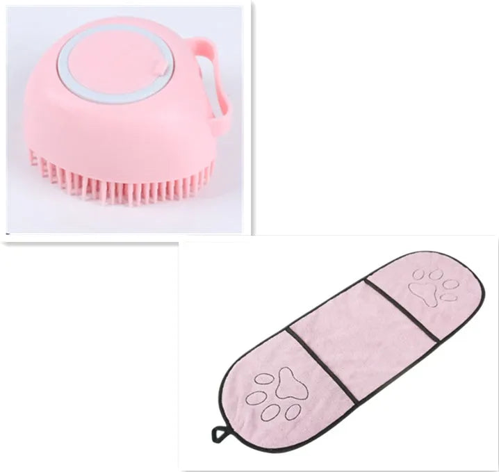 Silicone dog bath massage brush in blue, pink, and yellow colour options