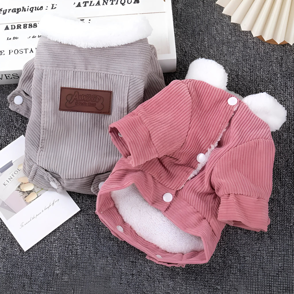 Lambswool grey dog fleece vest with wool lining for autumn and winter pet warmth