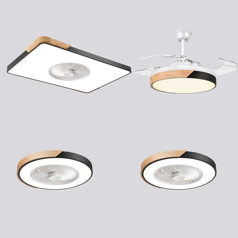 Nordic style ceiling fan with light and solid wood blades in rectangular, round, or square shapes.