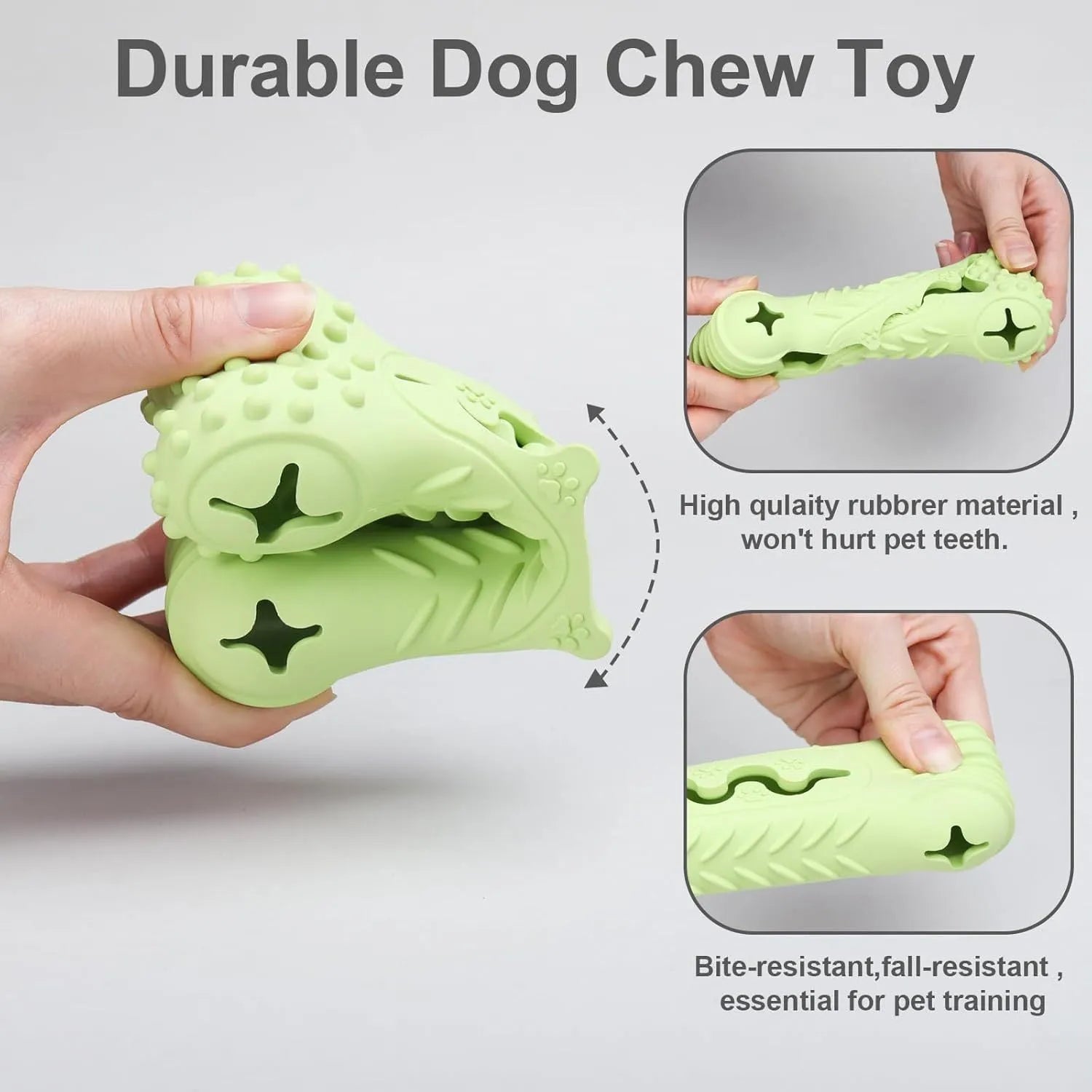 Blue natural rubber bone-shaped dog chew toy on a white background