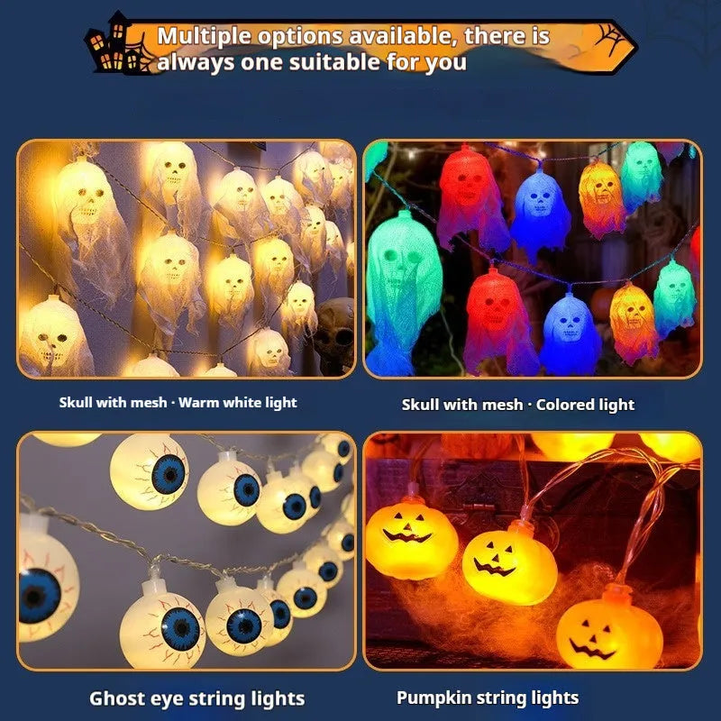 Halloween battery-powered coloured LED lights for indoor wall decoration in 1.5m or 2.5m lengths