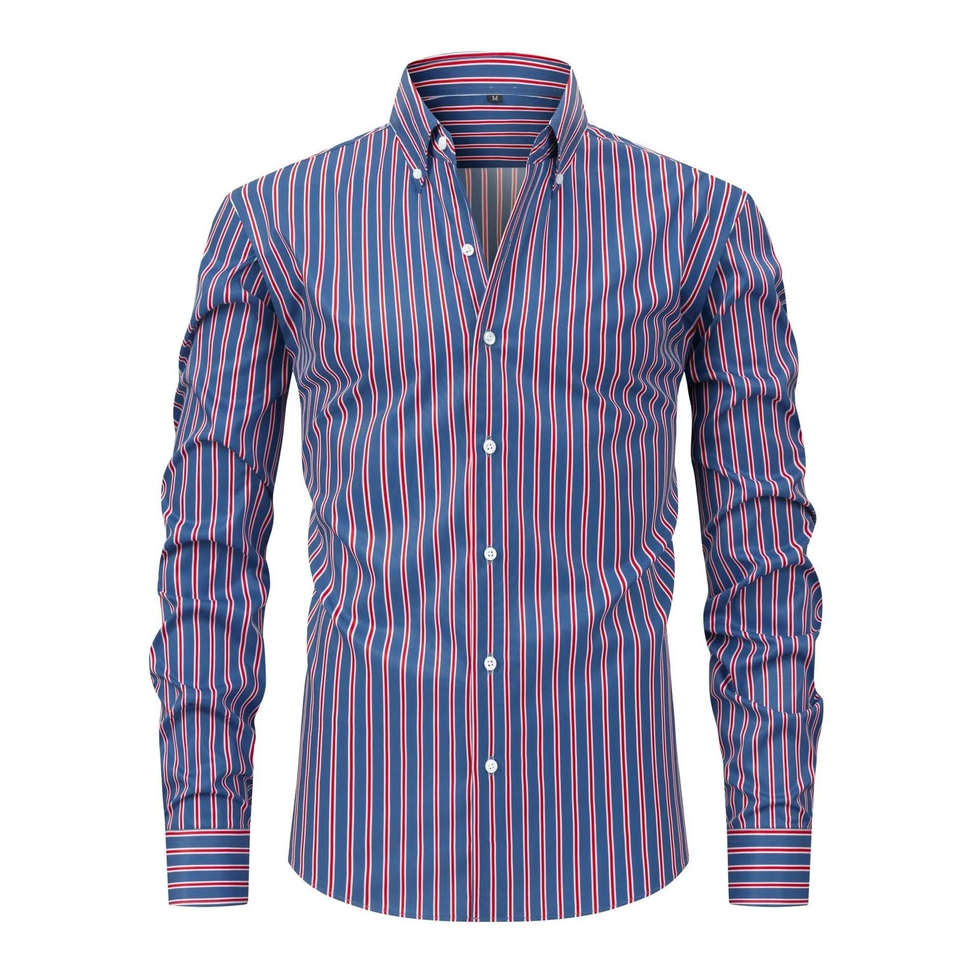 Men's striped business shirt in slim fit cardigan style with long sleeves and ice silk polyester blend fabric