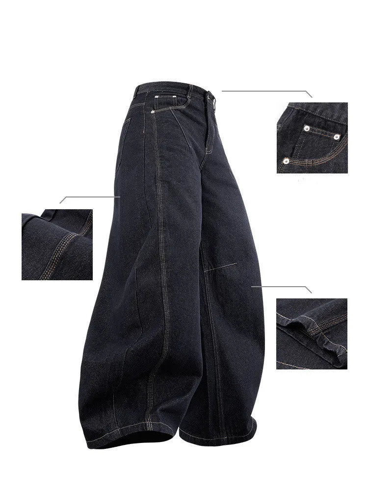 Men's wide leg denim trousers in original cow colour with mid waist design