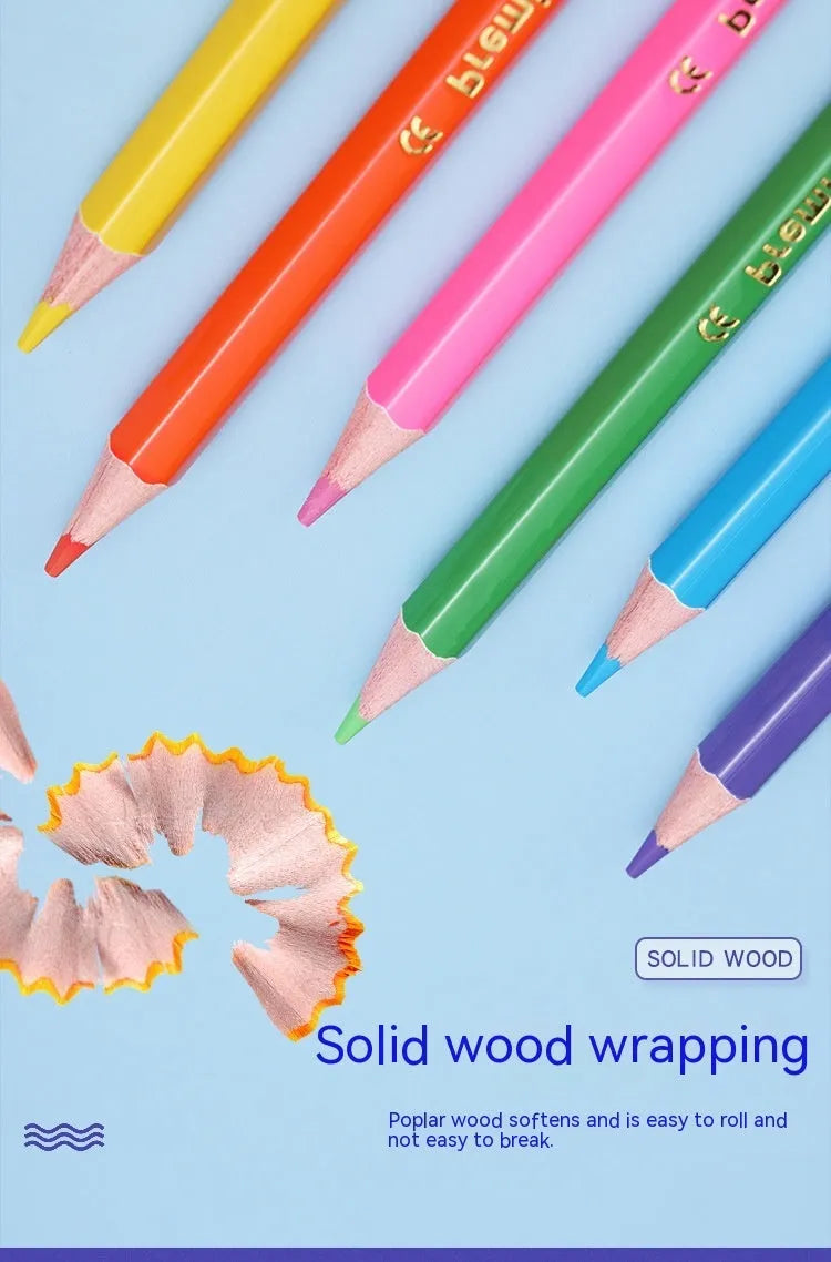 Set of wooden colouring pencils in a pack, showing options for 12 or 24 colours.