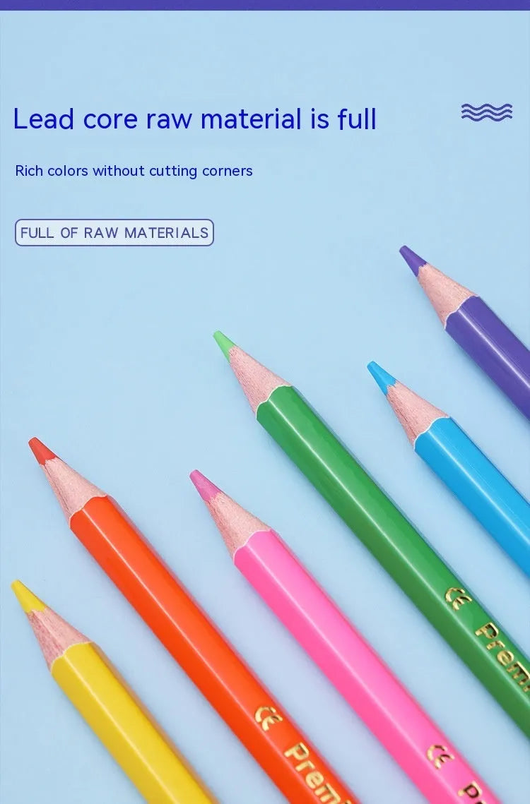 Set of wooden colouring pencils in a pack, showing options for 12 or 24 colours.